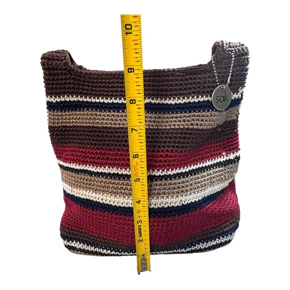 THE SAK Striped Crochet Shoulder Bag In Brown Navy Red Striped Ball Chain Charm - Picture 4 of 12